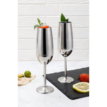 Echtwerk Stainless Steel Champagne & Sparkling Wine Glasses Set 2 Pcs