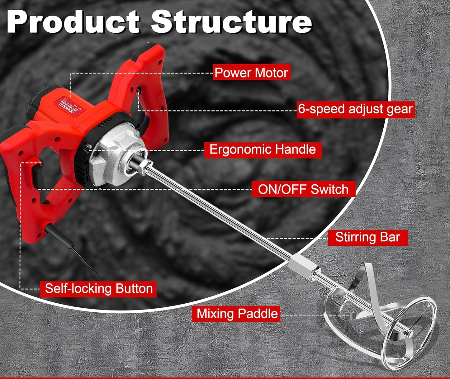 Electric Concrete Mixer Machine，2300W