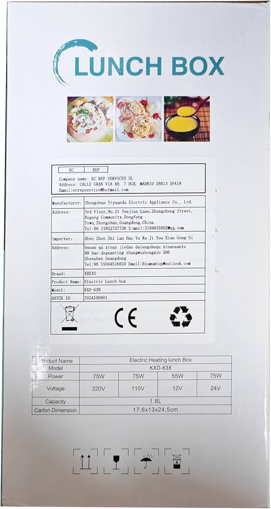 XREXS Electric Lunch Box 75W, 1.8L