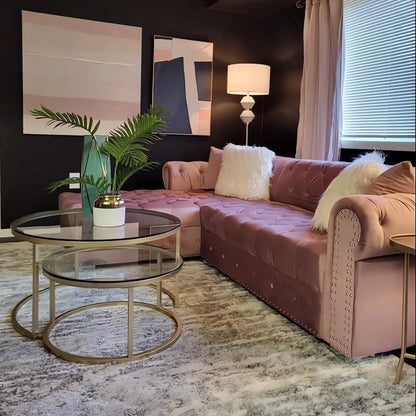 Round Coffee Table Set of 2 Glass and Gold