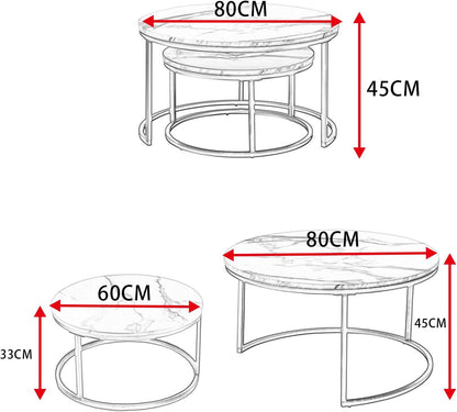 Round Coffee Table Set of 2 Glass and Gold