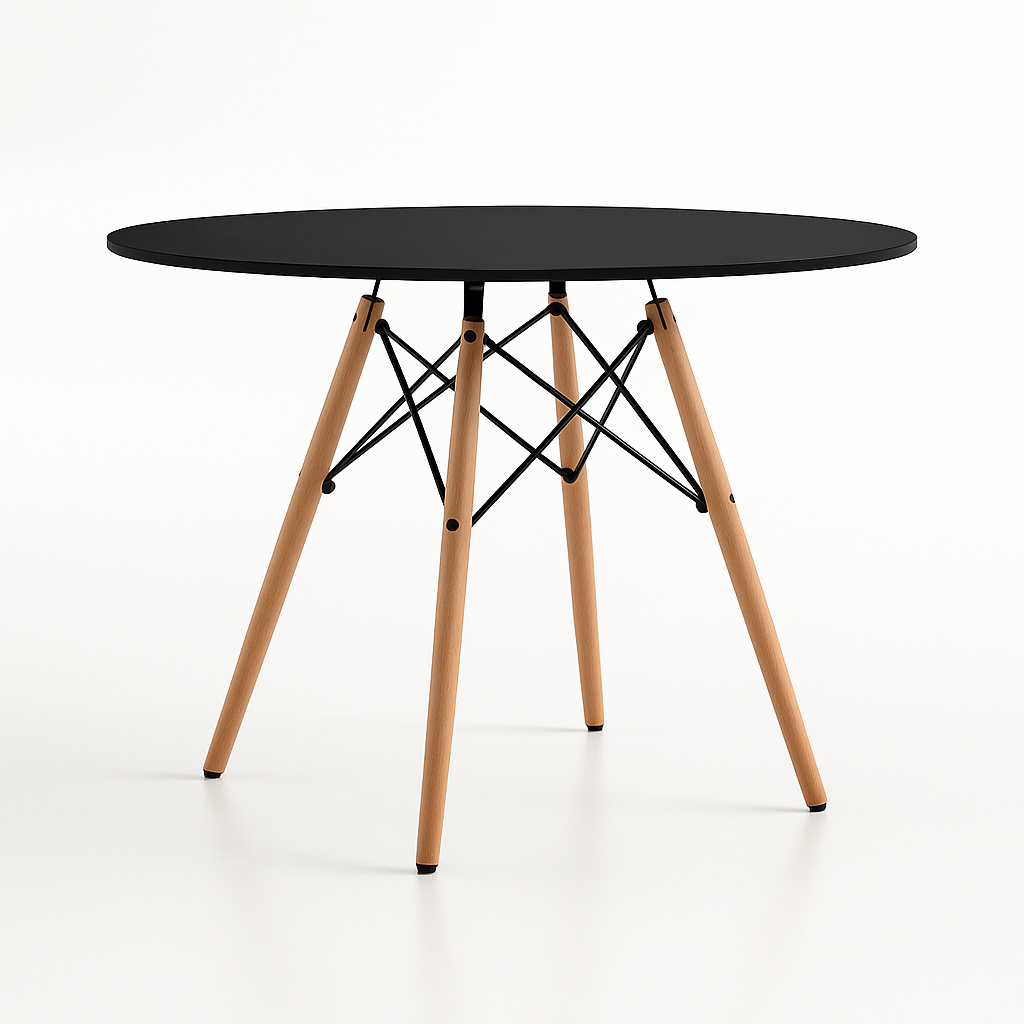 Round dining table black and wood 80x80x74